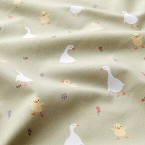 GOTS Katoenpopeline schattige ganzen en kuikens | Poppy Fabrics – greige, 