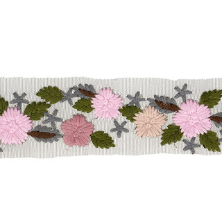 Tule band bloemen borduursel  – roze/roos, 