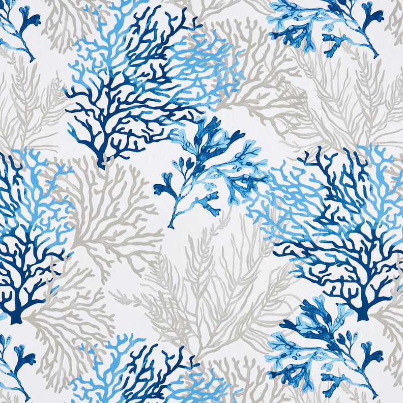 Katoenen stof Cretonne grote koralen – wit/blauw,  image number 1