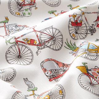 Katoenen stof Cretonne Retro fietsen – ecru, 