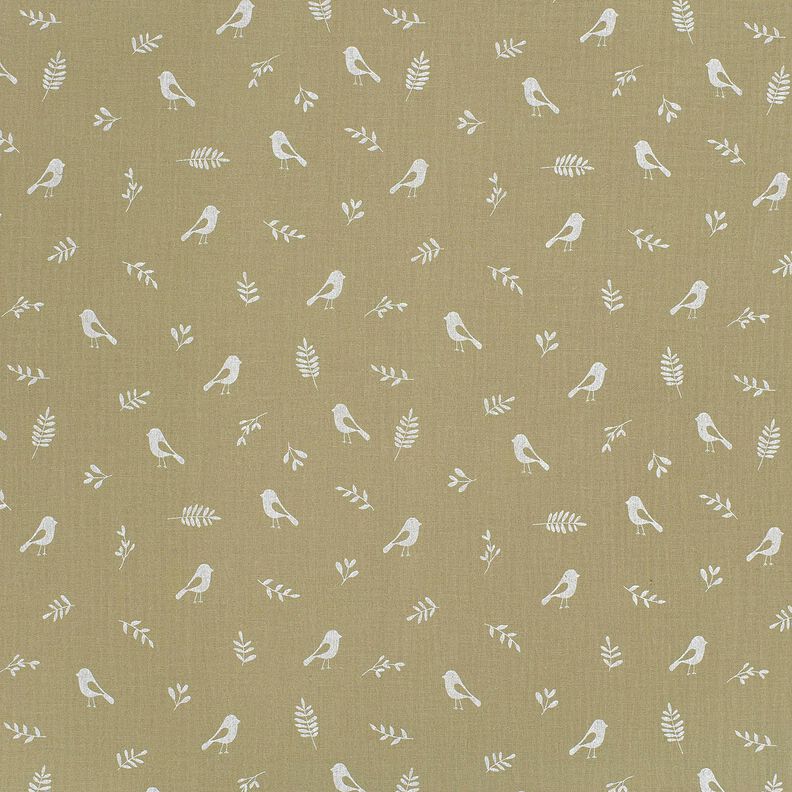 Mousseline/dubbel gehaakte stoffen Takken en kleine vogels – licht kaki/wit, image number 1