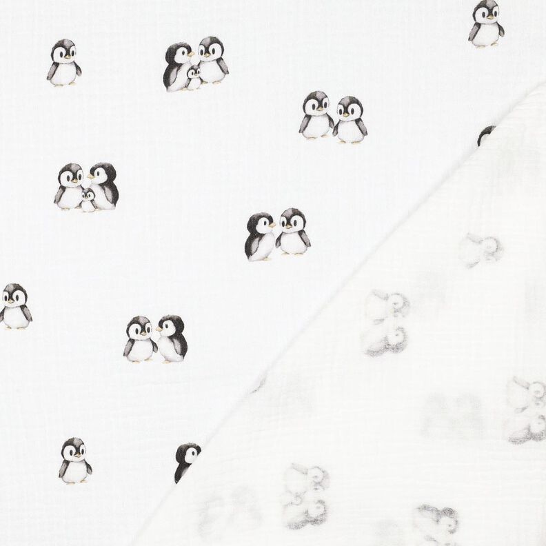 GOTS Mousseline/dubbel gehaakte stoffen Pinguïns Digitaal printen | Poppy Fabrics – ivoor/anthraciet,  image number 4