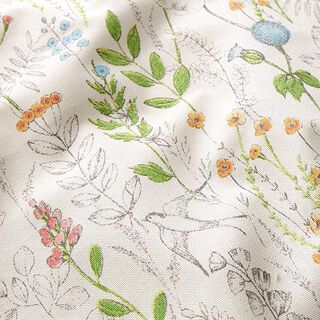 Decostof Half panama getekende wilde bloemen – wit/roze, 