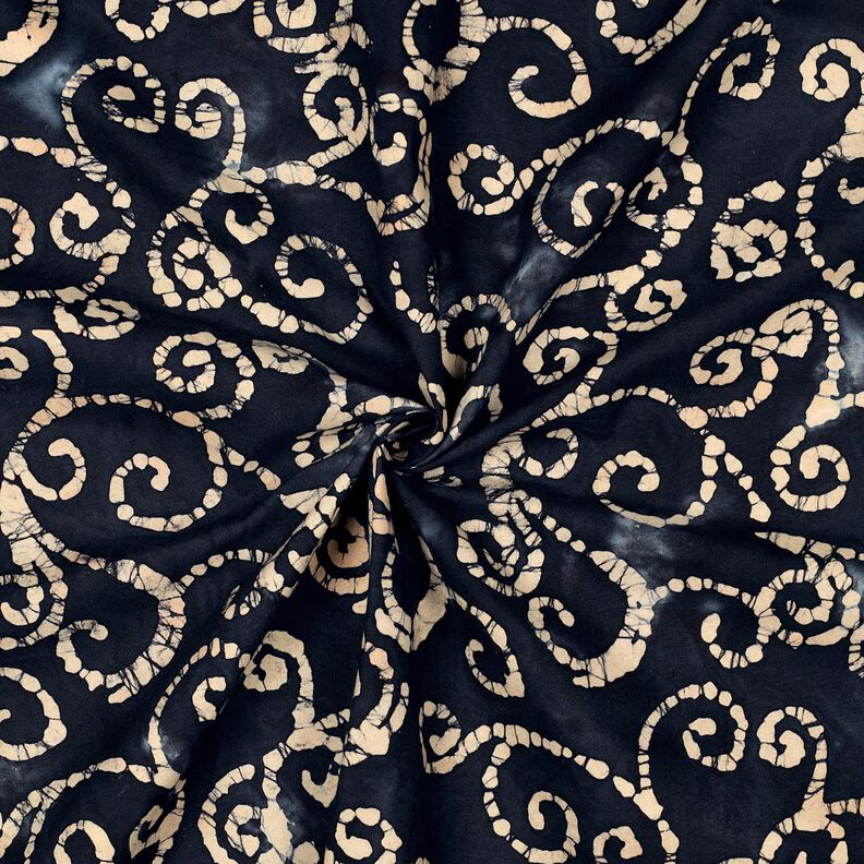 Katoenen stof Batik cirkels – zwart blauw/zand,  image number 3