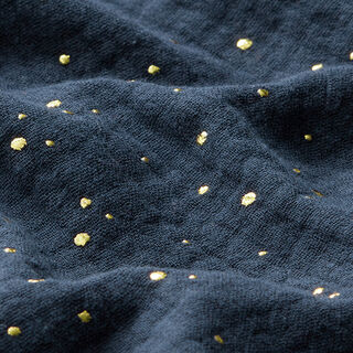 Katoenen mousseline verspreide gouden vlekken – marineblauw/goud, 