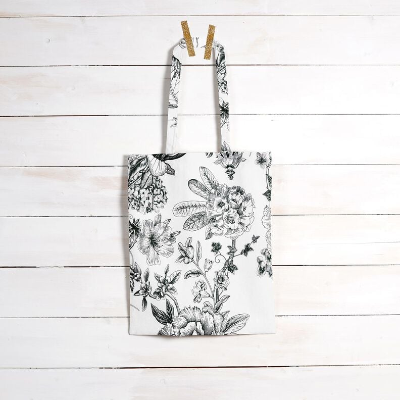 Decostof Half panama pittoreske bloemen – wit/zwart,  image number 8