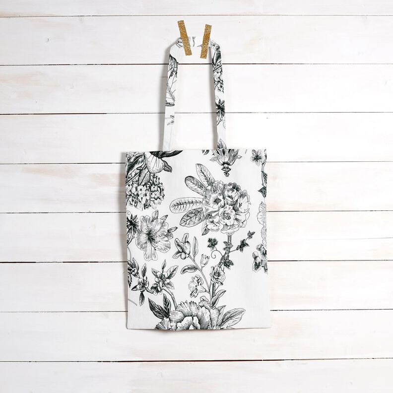 Decostof Half panama pittoreske bloemen – wit/zwart, image number 8