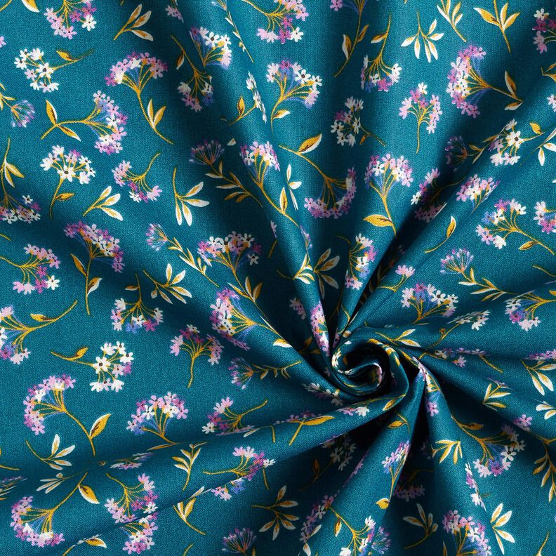 Katoenen stof Cretonne delicate bloemen – oceaanblauw, image number 3