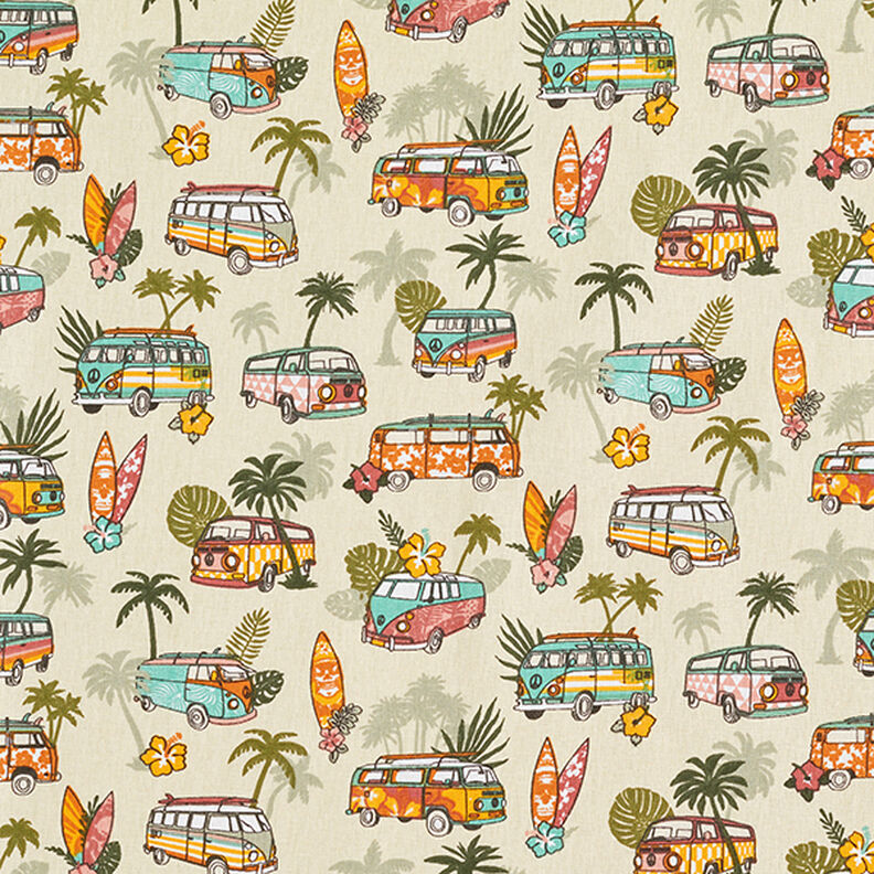 Katoenen stof cretonne Roadtrip surf – beige,  image number 1