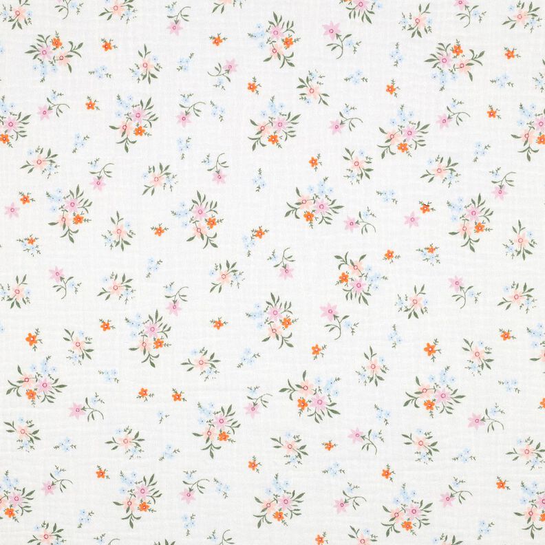 GOTS Mousseline/dubbel gehaakte stoffen Schattige bloemetjes  | Poppy Fabrics – ivoor/oranje,  image number 1