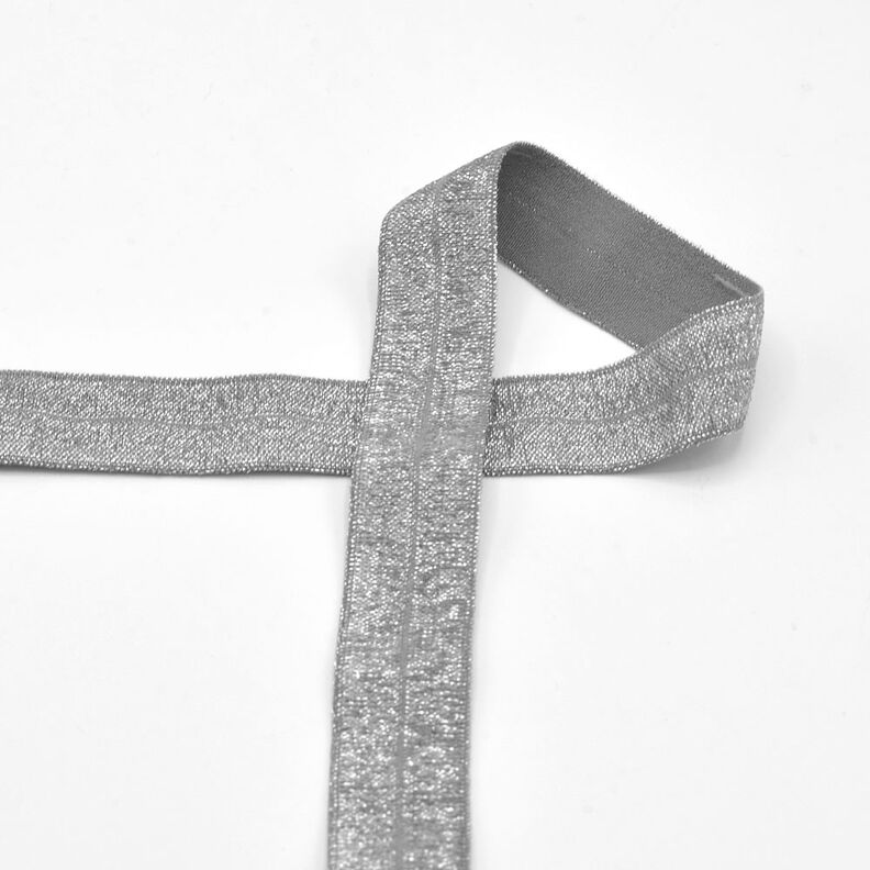Elastisch bandje (rubberen vouw) glitter [20 mm] – zilver,  image number 1