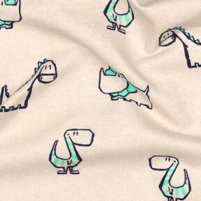 Katoenflanel Brutale dinosaurussen | Poppy Fabrics – natuur/smaragdgroen, 