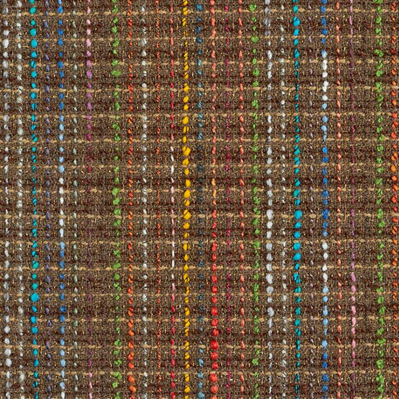 Bouclé scheerwol mix kleurrijke strepen & lurex – middelbruin,  image number 1