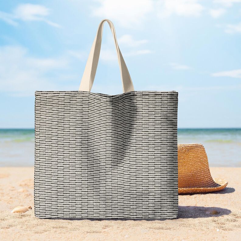 Decostof Jacquard rustieke strepen – zwart/natuur,  image number 7