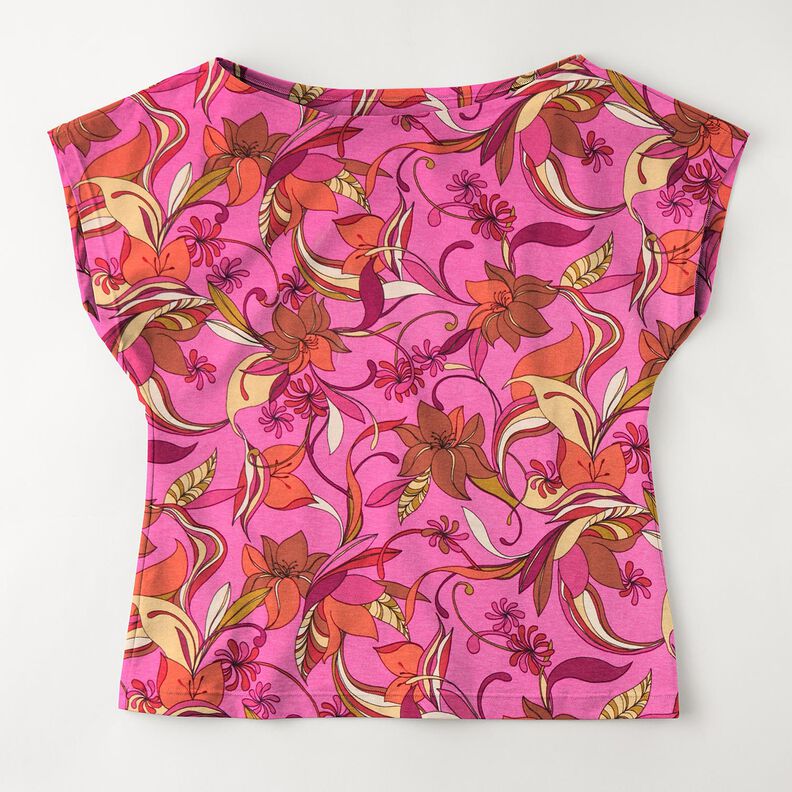 Viscosejersey Delicate bloemen – purper/vuurrood, image number 5