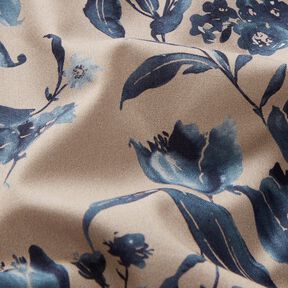 Poplin aquarelbloemen – duingeel/jeansblauw, 