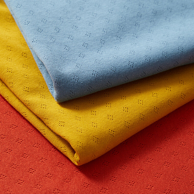 Fijngebreide jersey met gaatjesmotief – blauw, image number 5
