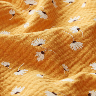 Katoenen mousseline margrieten – currygeel, 