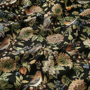 Decostof Gobelin Bloemen en vogels – zwart/groen, 