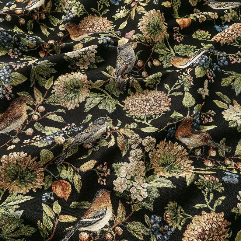 Decostof Gobelin Bloemen en vogels – zwart/groen,  image number 2