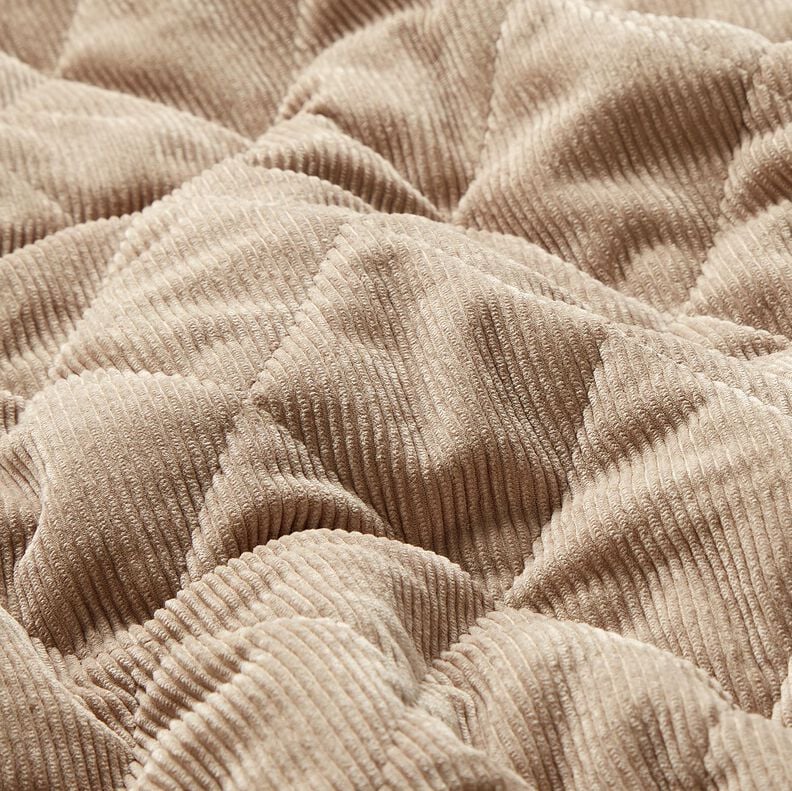 Doorgestikte stof Corduroy met bonten ruiten – taupe, image number 3