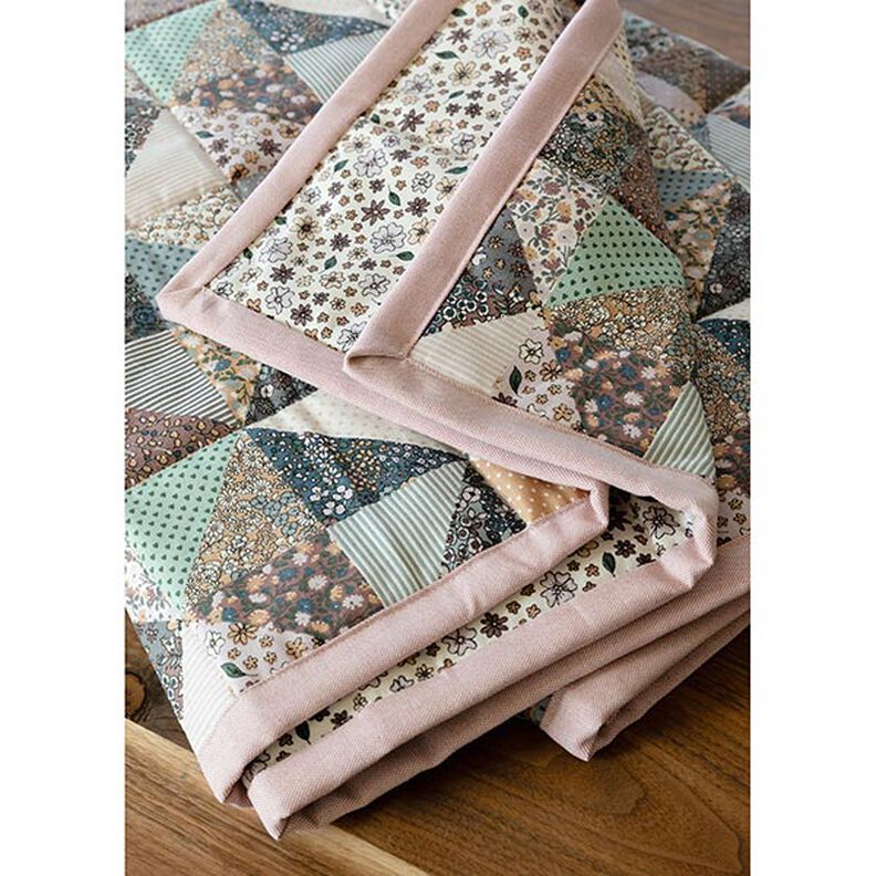 Decostof Half panama Quiltlook bloemen – pastellila/ecru, image number 6