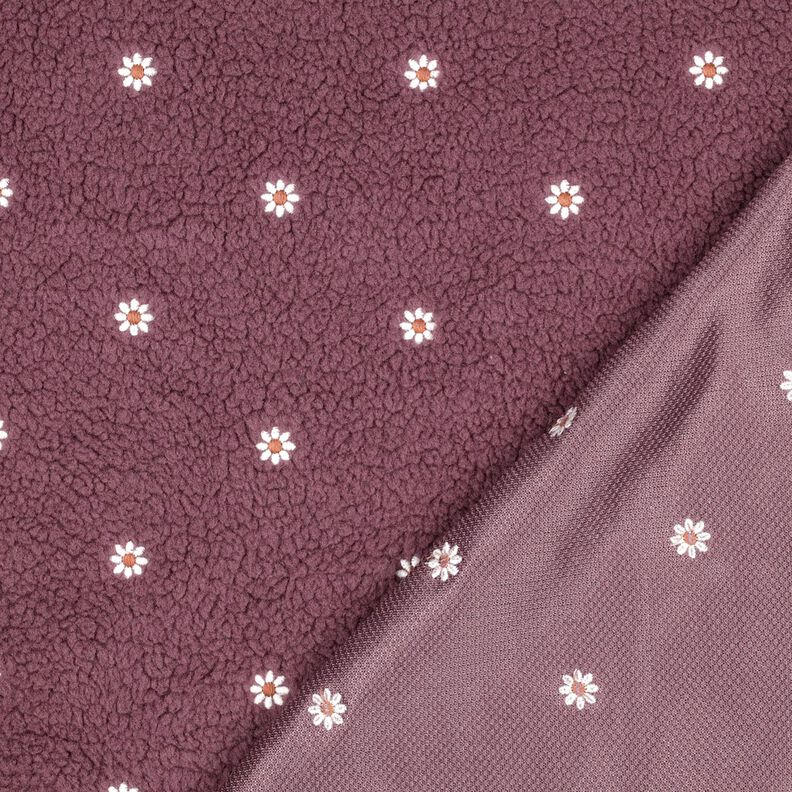 Teddy pluche Geborduurde bloempjes | Poppy Fabrics – donker oudroze, image number 4