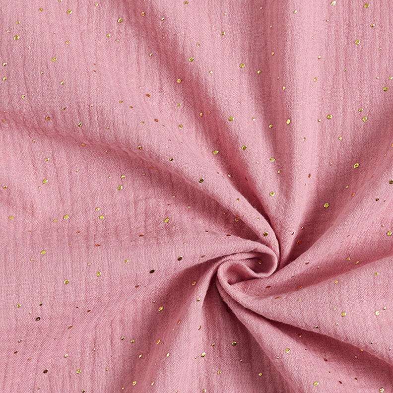 Katoenen mousseline verspreide gouden vlekken – roze/goud,  image number 3