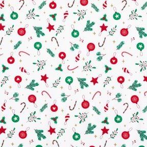 Katoenen stof Cretonne Kerstdecoraties – wit/groen, 
