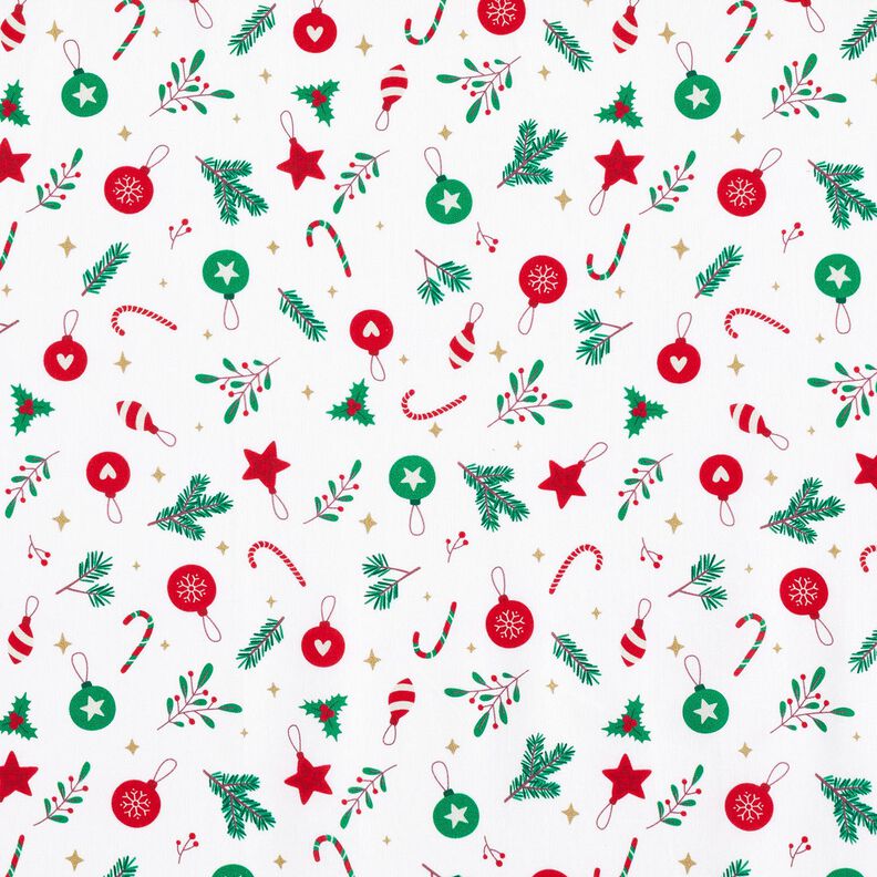 Katoenen stof Cretonne Kerstdecoraties – wit/groen,  image number 1