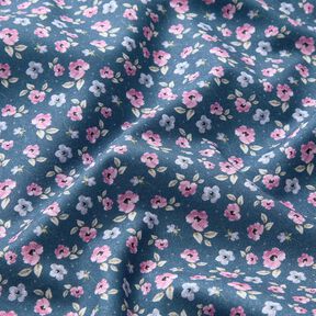 Katoenen stof Popeline Fijne bloesems – blauw/pastelviolet, 