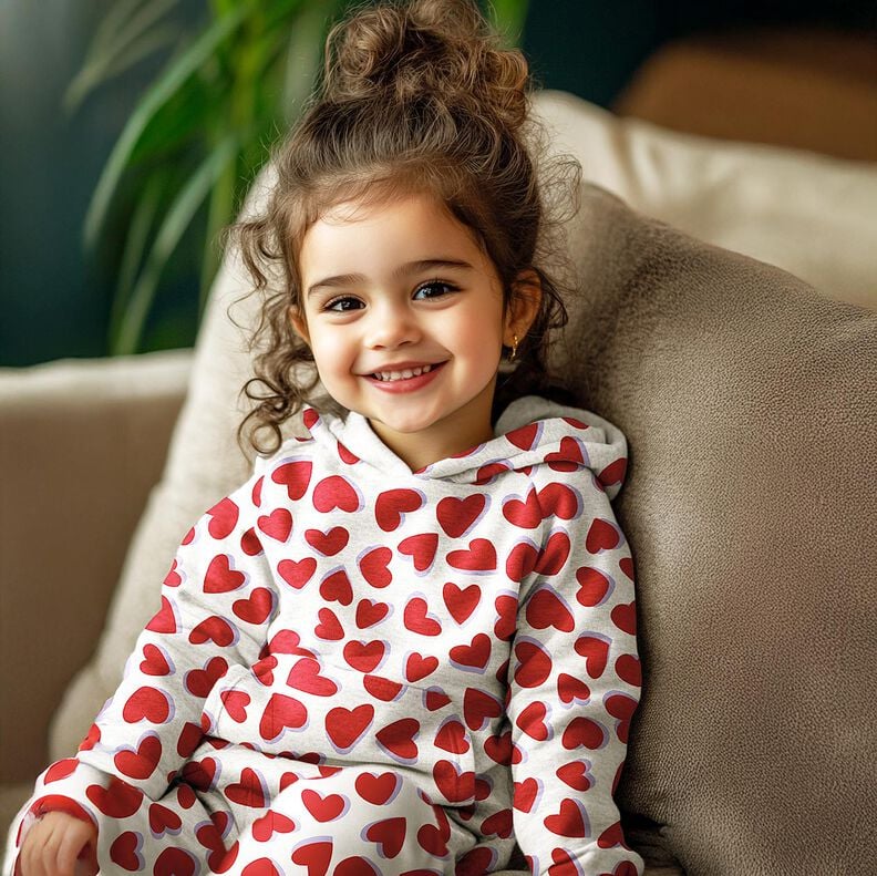 Sweatshirt geruwd Harten | Poppy Fabrics – natuur/rood,  image number 5