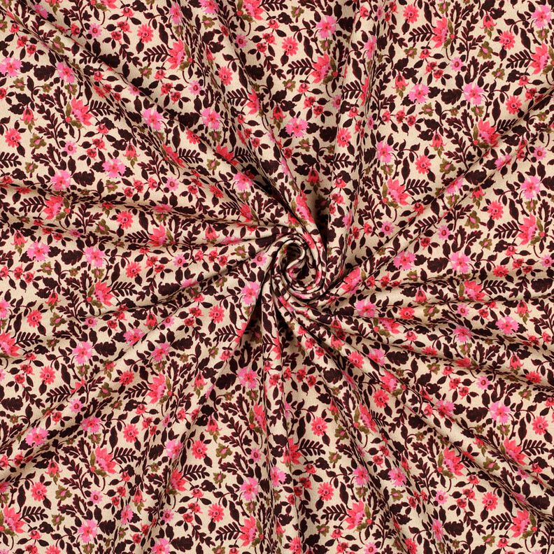 French Terry sommersweat kleine bloemen Digitaal printen – cashew/intens roze,  image number 3
