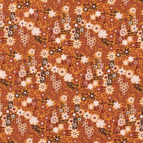 Katoenpopeline geometrische bloemen – currygeel/donkerbruin, 