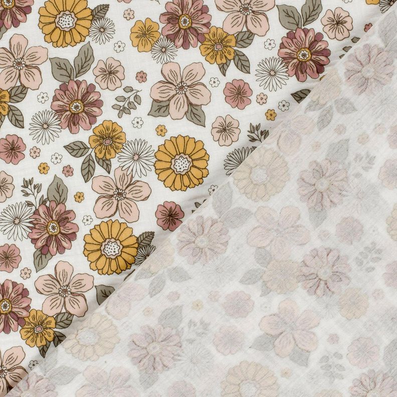 Mousseline/dubbel gehaakte stoffen Retro bloemen – wit, image number 4