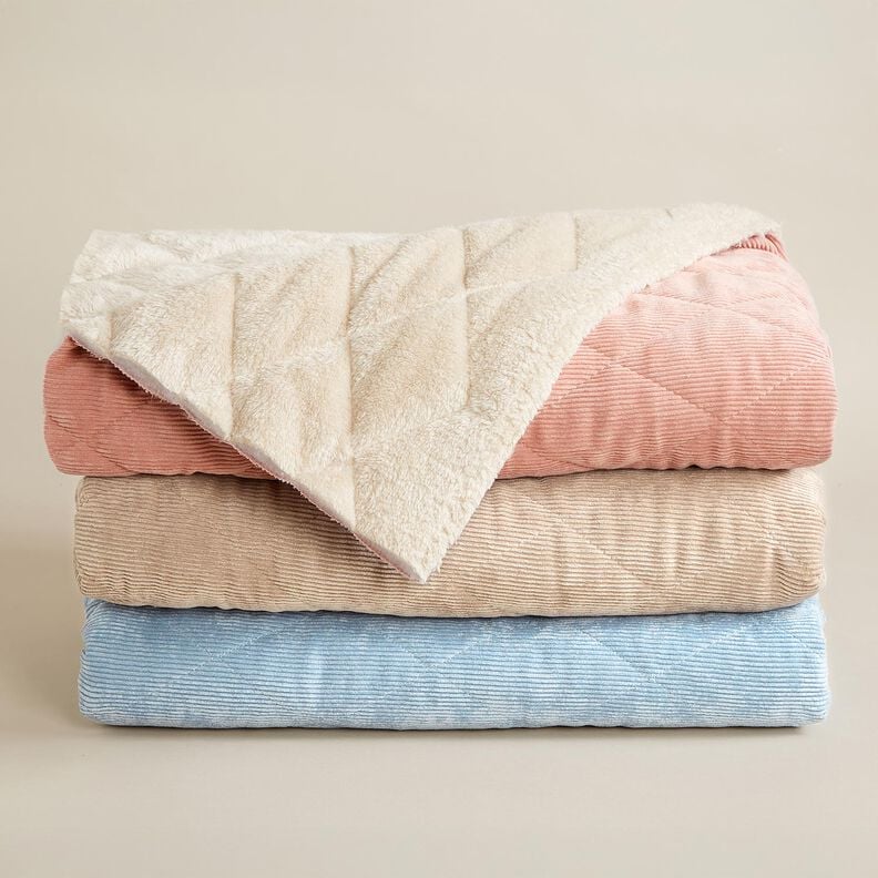 Doorgestikte stof Corduroy met bonten ruiten – taupe, image number 7