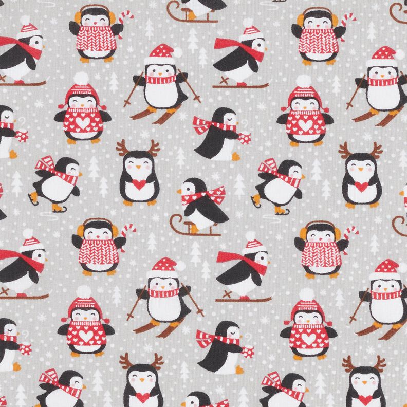 Katoenen stof Cretonne Pinguïns – zilvergrijs, image number 1