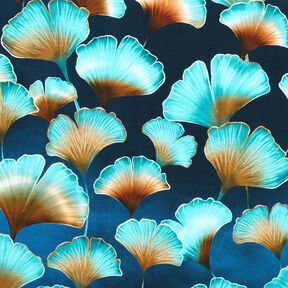 Katoenjersey Ginkgo | Glitzerpüppi – zwart blauw/pepermunt, 