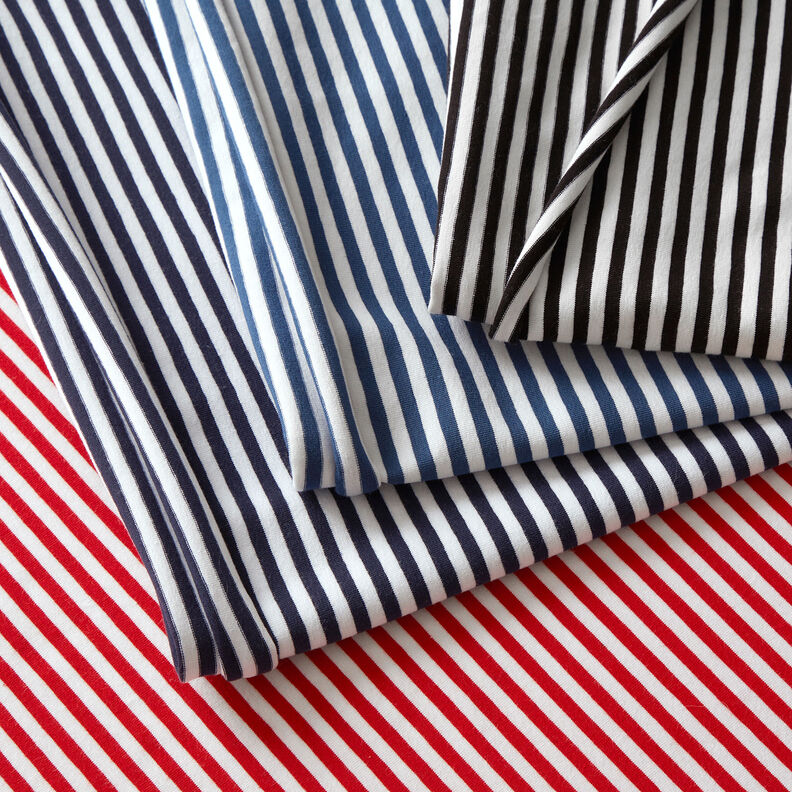 Katoenjersey smalle strepen – jeansblauw/wit,  image number 3