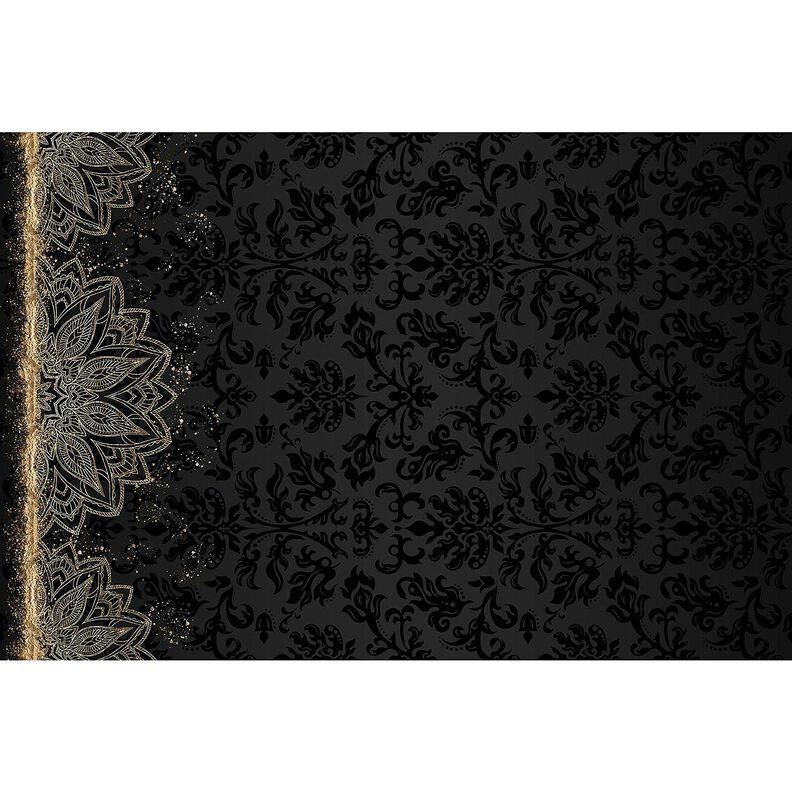 Katoenjersey Borduurstof mandala barok gouden stippen | Glitzerpüppi – zwart,  image number 4