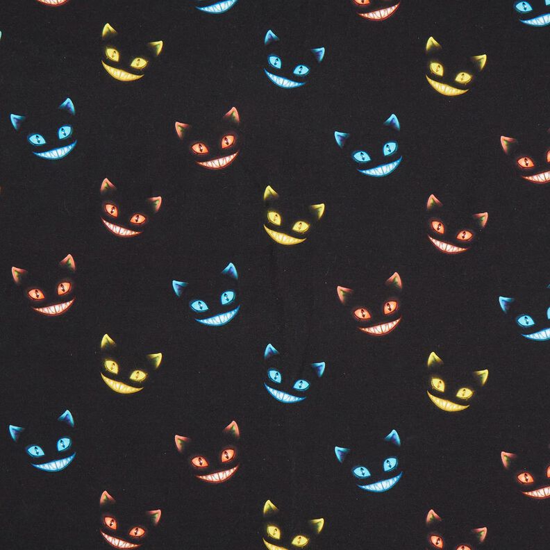 French Terry sommersweat Cheshire Cat Digitaal printen – zwart/kleurenmix,  image number 1