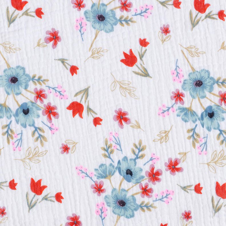 Mousseline/dubbel gehaakte stoffen Lentebloemen met tulpen – wit/oranje,  image number 1