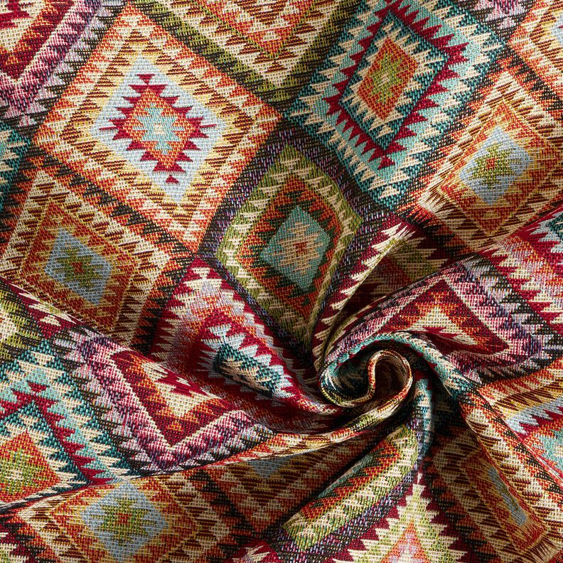 Decostof Gobelin gekartelde diamanten – lichtbeige/karmijnrood,  image number 3
