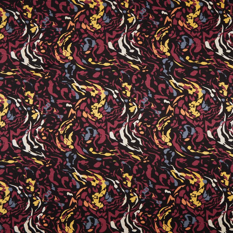 Viscosejersey abstracte spatten van kleur – zwart/bordeauxrood, image number 1