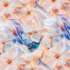 Viscosestof Bloemen en golven digitale print – perzik/lila, 