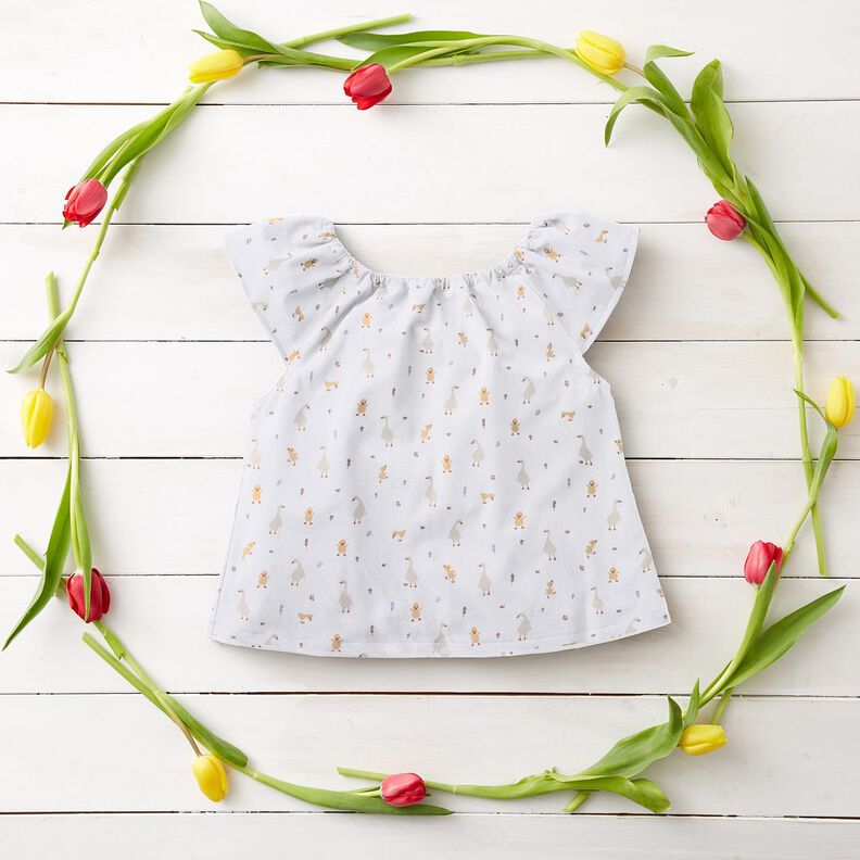 GOTS Katoenpopeline schattige ganzen en kuikens | Poppy Fabrics – wit,  image number 5