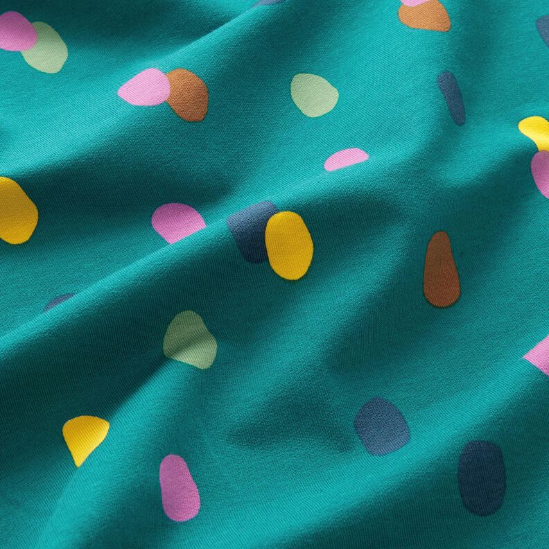 French Terry sommersweat kleurrijke vlekken – petroleum/pastelviolet,  image number 2