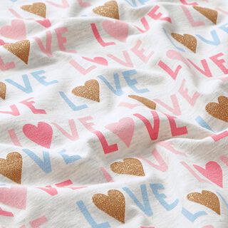 Katoenjersey Glitter love – natuur/goud, 