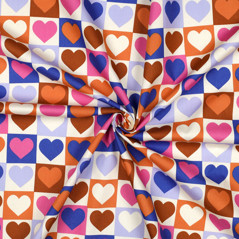 Katoenpopeline Diamanten harten | Poppy Fabrics – ivoor/koningsblauw,  image number 3