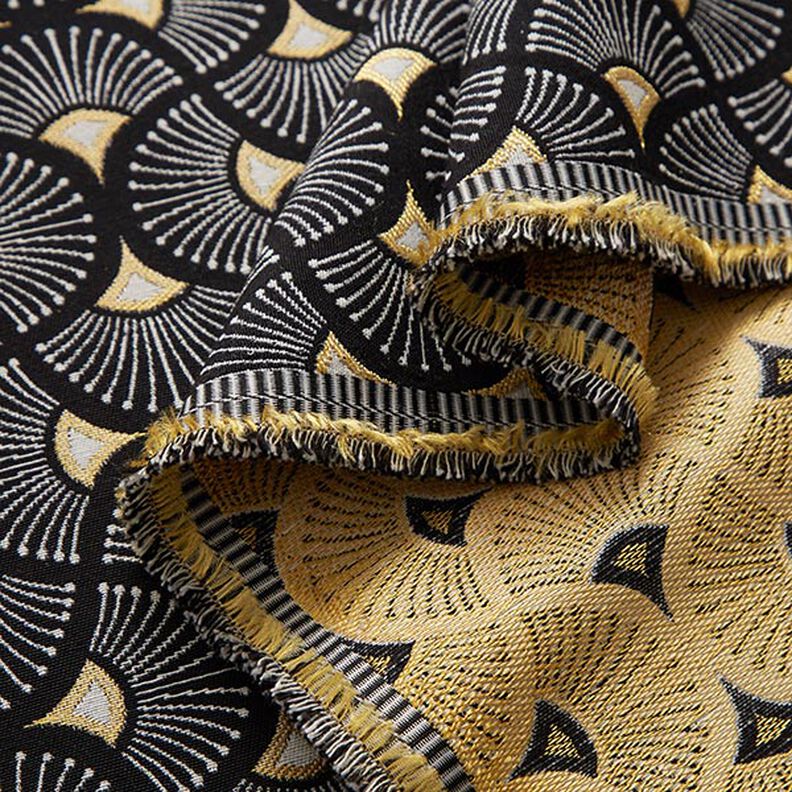 Decostof Jacquard Kleine vakken – zwart/goud,  image number 3
